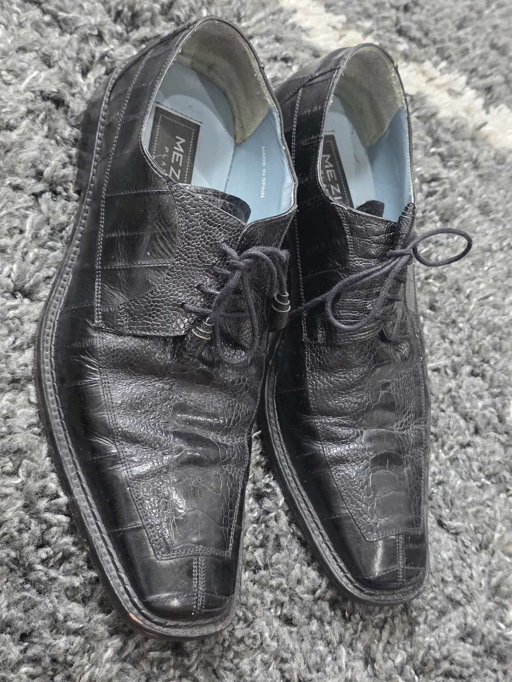 Mezlan Platinum 8.5M Black Genuine Ostrich Leather Men's Dress Shoes Spain